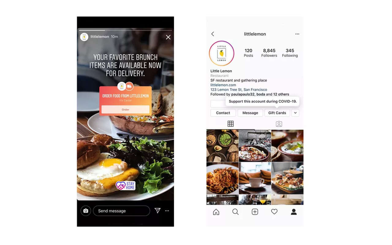 Food delivery, gift card sales, and donations via Instagram Stickers