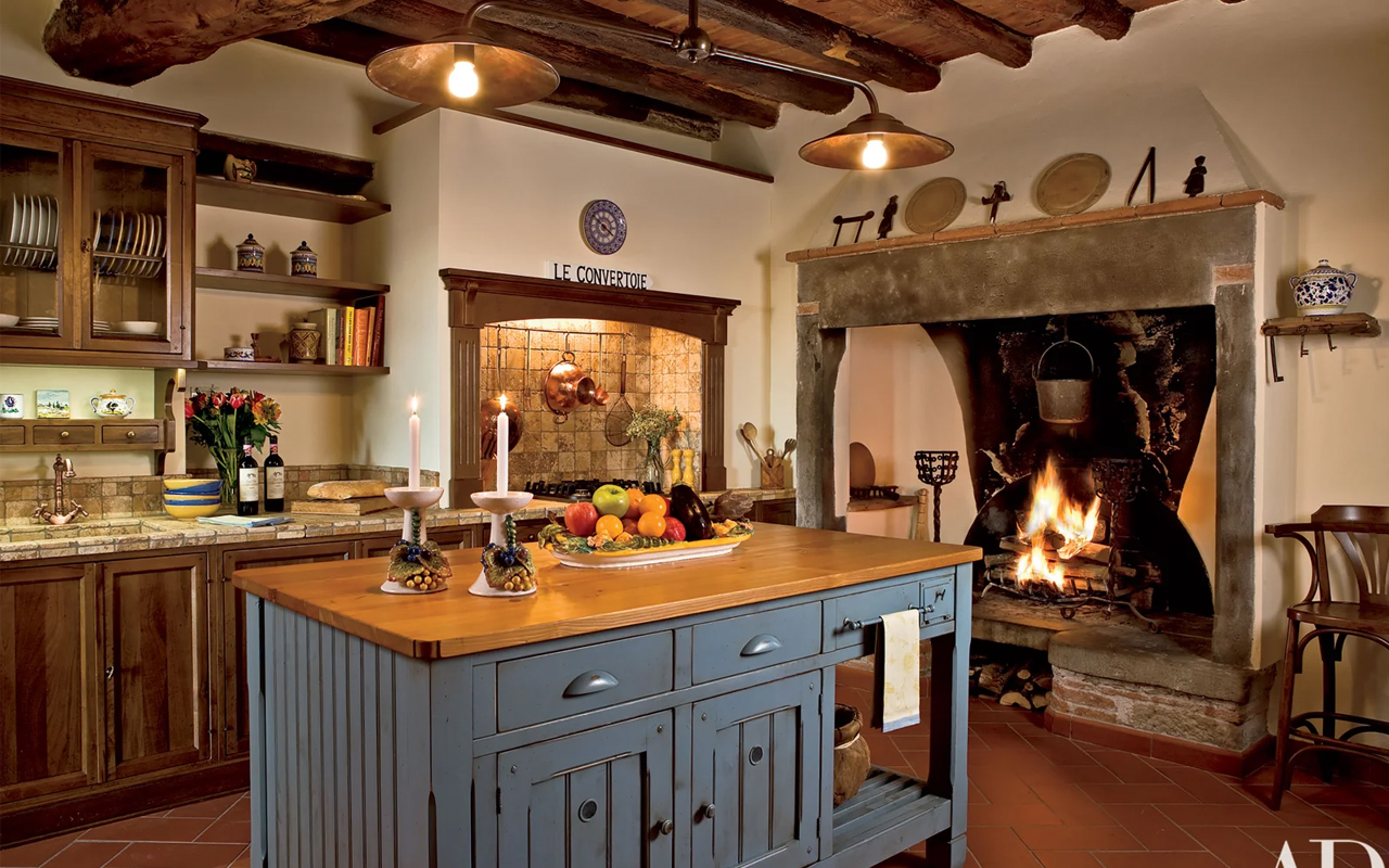 Kitchen With Fireplace And Wood Burning Stove Img1 