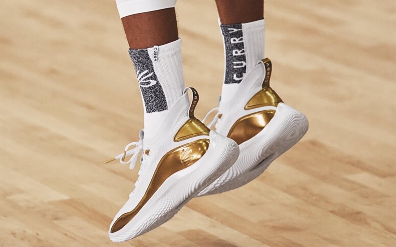 Under Armour Curry 8 Golden Flow White Metallic Gold Basketball Shoes