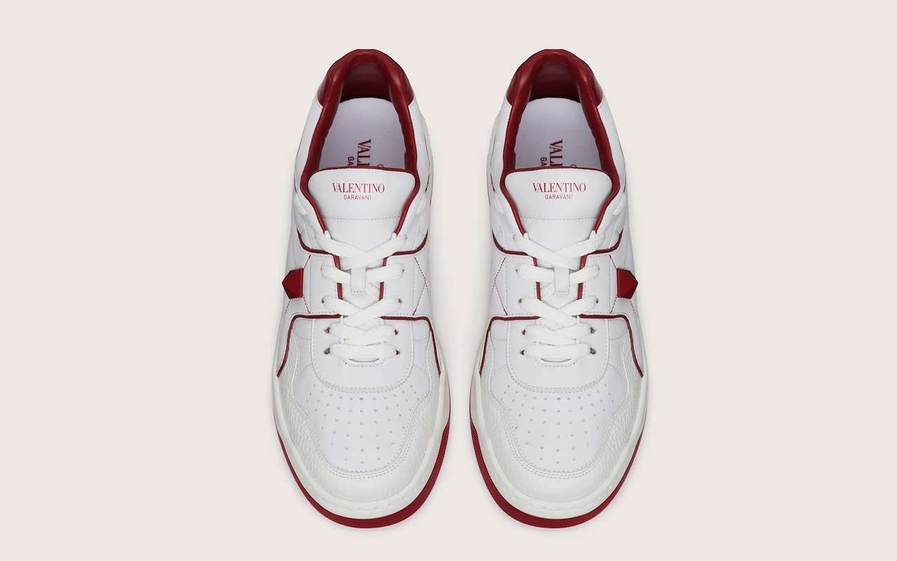 Valentino One Stud Calfskin Sneakers Red White