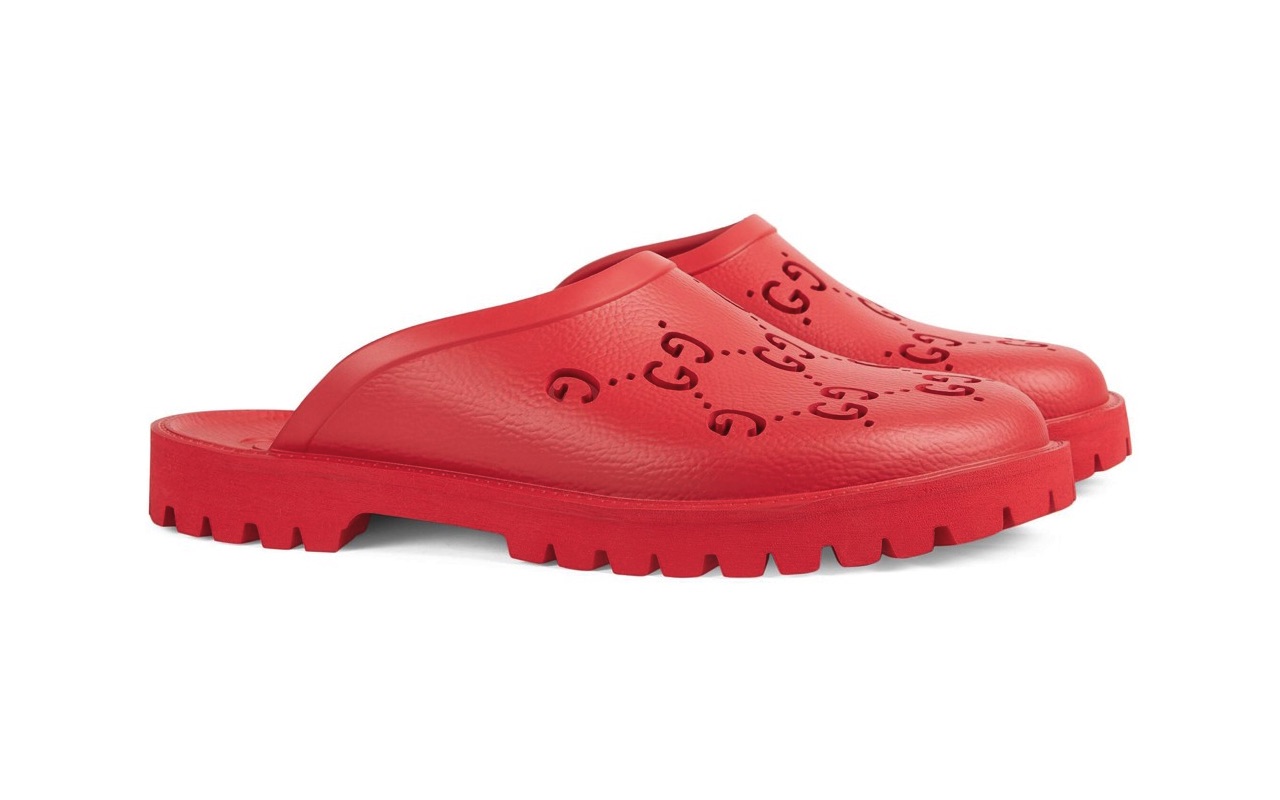 Gucci Mens Rubber Mules Red Design