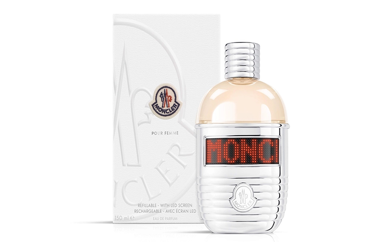 Moncler offers woody fragrances in bottles with customizable LED ...