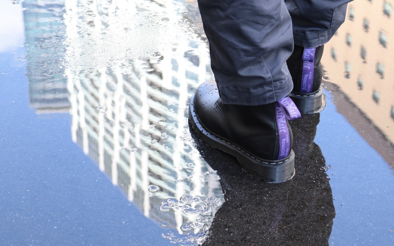 North Face Purple Label x Dr. Martens 101 6-Tie Boots shown off