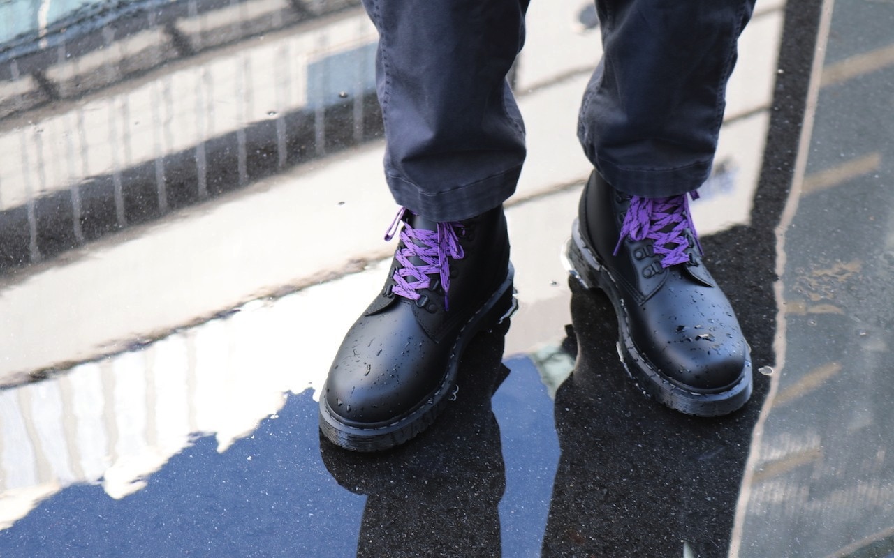 North Face Purple Label x Dr. Martens 101 6-Tie Boots shown off 
