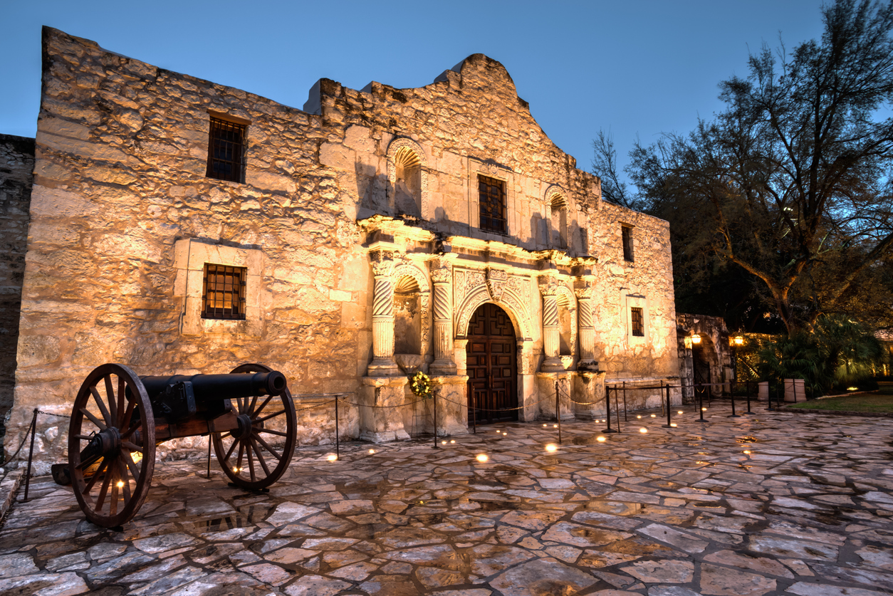 The Alamo in Texas at twilight